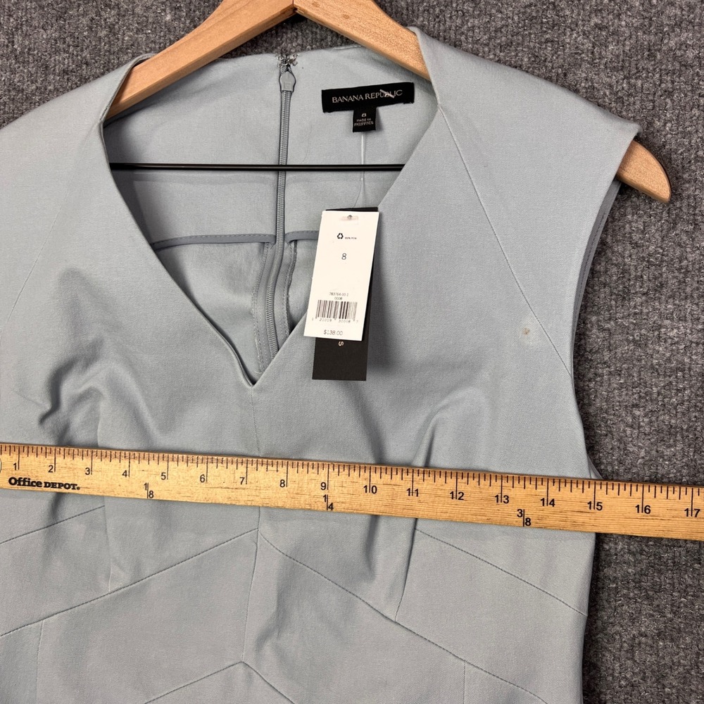 NEW Banana Republic Pale‎ Blue Sleeveless V Neck sheath Dress Women's Size 8 - Picture 6 of 10